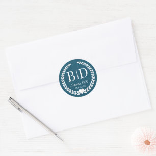 Sticker Rond Monogramme de mariée et de chambre simple et éléga