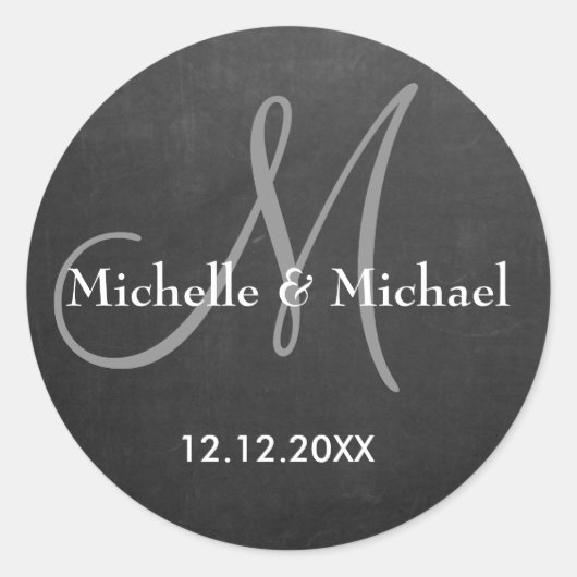 Sticker Rond Monogramme De Mariée Et De Pièce De Chalkboard (Devant)