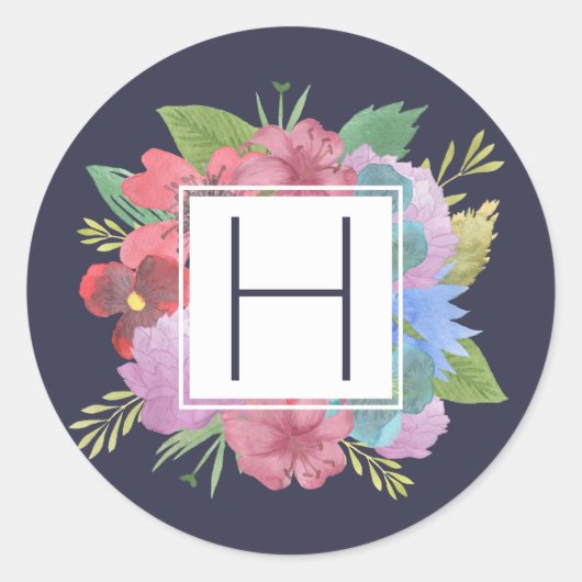 Sticker Rond Monogramme de marine fleur sauvage Bouquet (Devant)