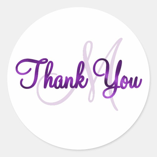 Sticker Rond Monogramme de Merci à huile violet Faux (Devant)