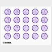 Sticker Rond Monogramme de Merci de Parties scintillant violet  (Feuille)