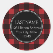 Sticker Rond Monogramme de Motif de Buffle Noir Rouge Rustique (Devant)