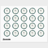 Sticker Rond Monogramme de Motif Turquoise vert bleu plaqué (Feuille)