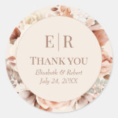 Sticker Rond Monogramme de Mousse moderne Merci Mariage Floral (Devant)