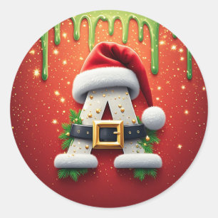 Sticker Rond Monogramme de Noël A pour les cadeaux d'hiver