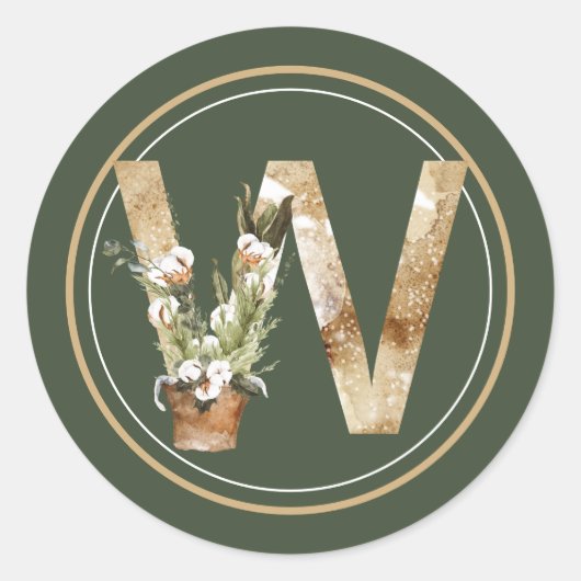 Sticker Rond Monogramme de Noël Boho W avec arrangement en coto (Devant)