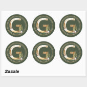 Sticker Rond Monogramme de Noël de Boho G avec pins (Feuille)