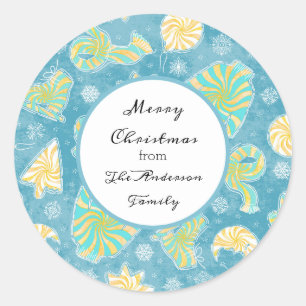 Sticker Rond Monogramme de Noël d'hiver bleu