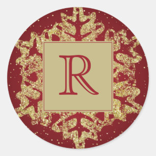 Sticker Rond Monogramme de Noël Parties scintillant Flocon de n