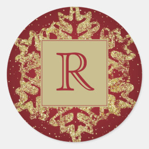 Sticker Rond Monogramme de Noël Parties scintillant Snowflake