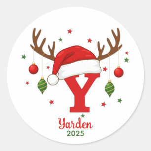 Sticker Rond Monogramme de Noël personnalisé Y Chapeau de Père 