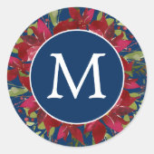 Sticker Rond Monogramme de Noël Poinsettia Botanique Élégant (Devant)