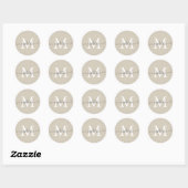 Sticker Rond Monogramme de nom de script personnalisé beige cha (Feuille)