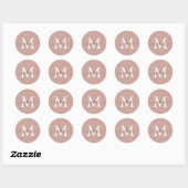 Sticker Rond Monogramme de nom de script personnalisé Rose Pous (Feuille)
