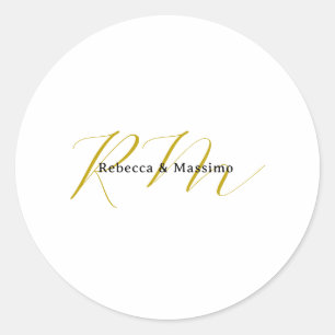 Sticker Rond Monogramme de nom moderne de couleur or unique exc