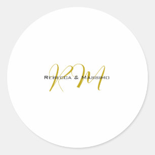 Sticker Rond Monogramme de nom moderne de couleur or unique exc