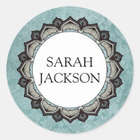 Monogramme de nom personnalisé Fleurs bleues grise