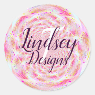 Sticker Rond Monogramme de nom rose et corail