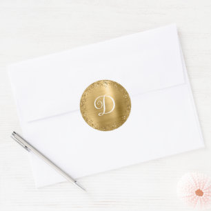 Sticker Rond Monogramme de paillettes et de feuille d'or circul