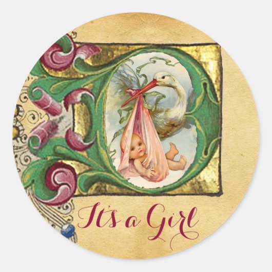 STICKER ROND MONOGRAMME DE PARCHEMENT FLORAL DU BABY SHOWER DE (Devant)