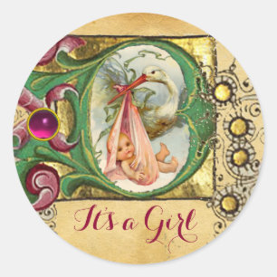 STICKER ROND MONOGRAMME DE PARCHEMENT FLORAL DU BABY SHOWER DE