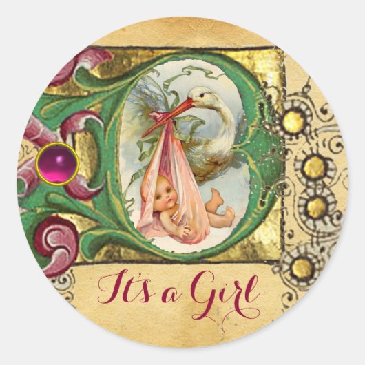 STICKER ROND MONOGRAMME DE PARCHEMENT FLORAL DU BABY SHOWER DE  (Devant)