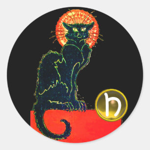 STICKER ROND MONOGRAMME DE PARTIE DE CAT NOIR HALLOWEEN