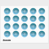 Sticker Rond Monogramme de Parties scintillant bleu-fille perso (Feuille)