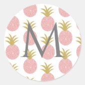 Sticker Rond Monogramme de Parties scintillant d'ananas rose pe (Devant)