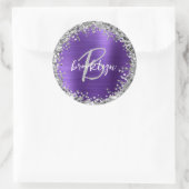 Sticker Rond Monogramme de Parties scintillant d'argent en méta (Sac)