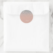 Sticker Rond Monogramme de Parties scintillant en argent rose v (Sac)