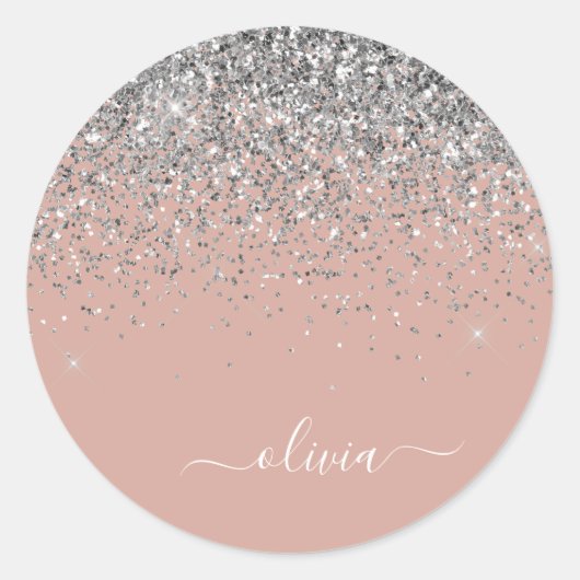 Sticker Rond Monogramme de Parties scintillant en argent rose v (Devant)