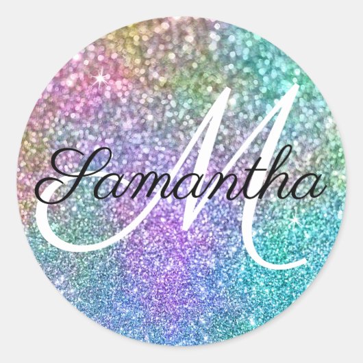 Sticker Rond Monogramme de Parties scintillant Faux de sirène a (Devant)