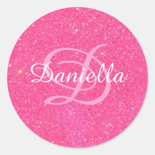 Sticker Rond Monogramme de Parties scintillant Faux Rose Chaud  (Devant)