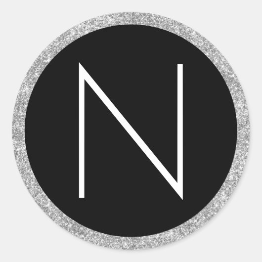 Sticker Rond Monogramme de Parties scintillant noir et argent b (Devant)