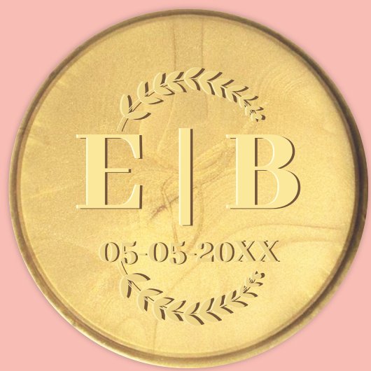 Sticker Rond Monogramme de phoque d'or Date Antique Mariage élé