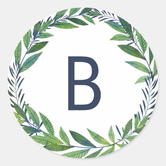 Sticker Rond Monogramme de phoque Mariage Emerald Greenery (Devant)