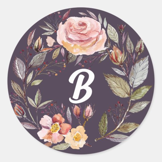 Sticker Rond Monogramme de Plum de fleurs d'automne (Devant)