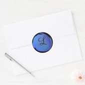 Sticker Rond Monogramme de point Polka bleu de l'île (Enveloppe)