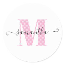 Monogramme de pois rose et blanc clair