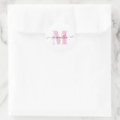 Sticker Rond Monogramme de pois rose et blanc clair (Sac)