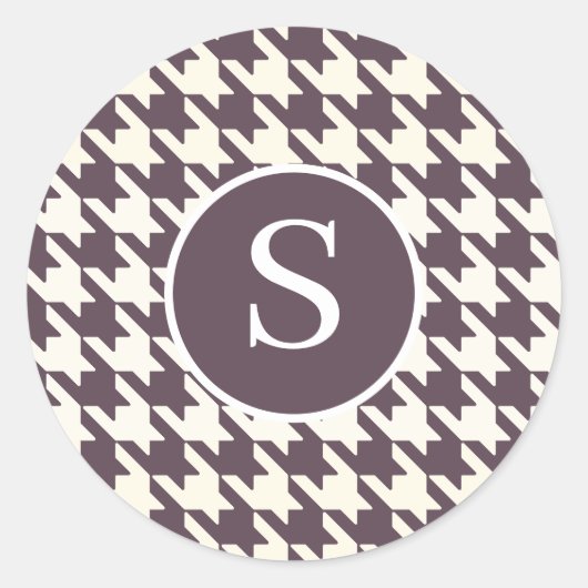 Sticker Rond Monogramme de prune violette de Houndstooth modern (Devant)