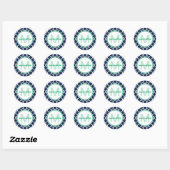 Sticker Rond Monogramme de Quatrefoil bleu et vert (Feuille)