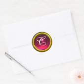 Sticker Rond MONOGRAMME DE RUBY DE MAGIE brillant jaune rose ro (Enveloppe)