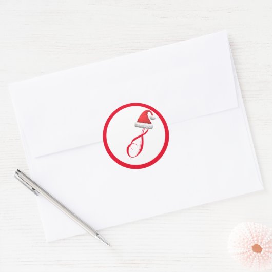 Sticker Rond Monogramme de Santa Hat (Enveloppe)