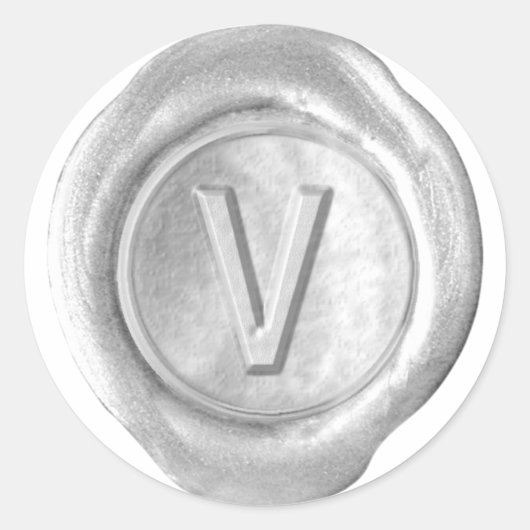 Sticker Rond Monogramme de sceau de cire - Argent - Bold V - (Devant)
