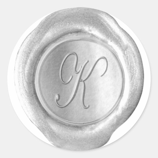 Sticker Rond Monogramme de sceau de cire - Argent - Script K - (Devant)