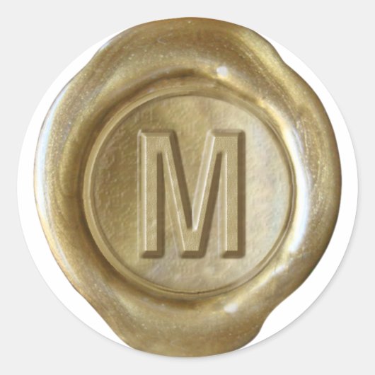 Sticker Rond Monogramme de sceau de cire - Or - Bold M - (Devant)
