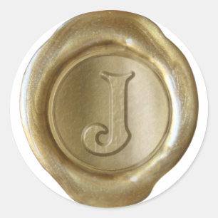 Sticker Rond Monogramme de sceau de cire - Or - Victorian J -