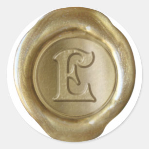 Sticker Rond Monogramme de sceau de cire - Or - Victorien E -